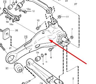 Braço oscilante (tração) longitudinal inferior esquerdo de suspensão traseira para Volvo V40 (VW)
