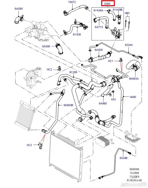 Mangueira (cano derivado) do sistema de esfriamento para Land Rover Range Rover (L322)