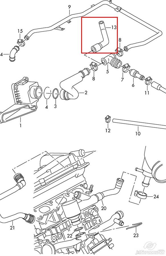 Cano derivado de ventilação de cárter (de separador de óleo) 058103221 VAG