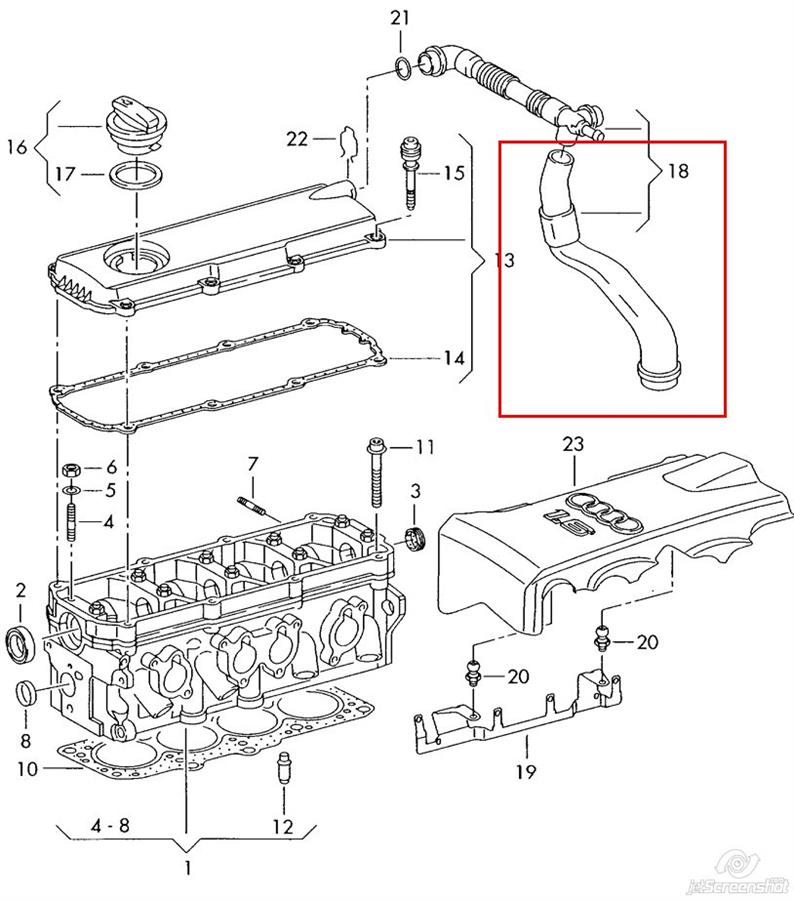 06B103209N VAG cano derivado de ventilação de cárter (de separador de óleo)