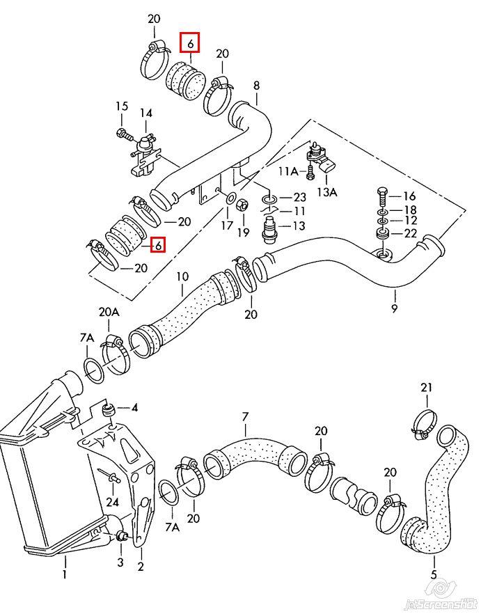 Mangueira (cano derivado) superior de intercooler para Volkswagen Golf (1H5)