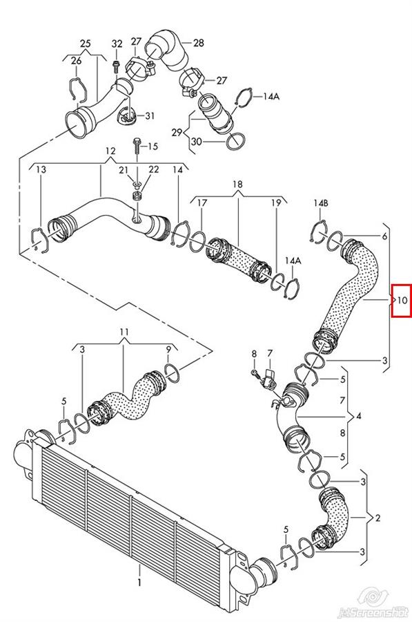 7H0145980 VAG mangueira (cano derivado superior esquerda de intercooler)