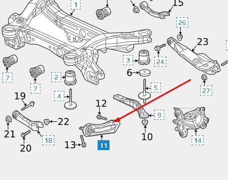 05090045AE Chrysler braço oscilante (tração longitudinal inferior esquerdo de suspensão traseira)