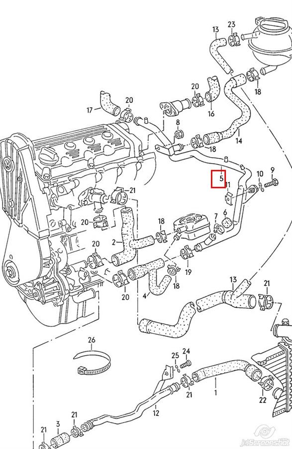 Mangueira (cano derivado) do sistema de esfriamento para Volkswagen Passat (B3, B4, 3A5, 351)