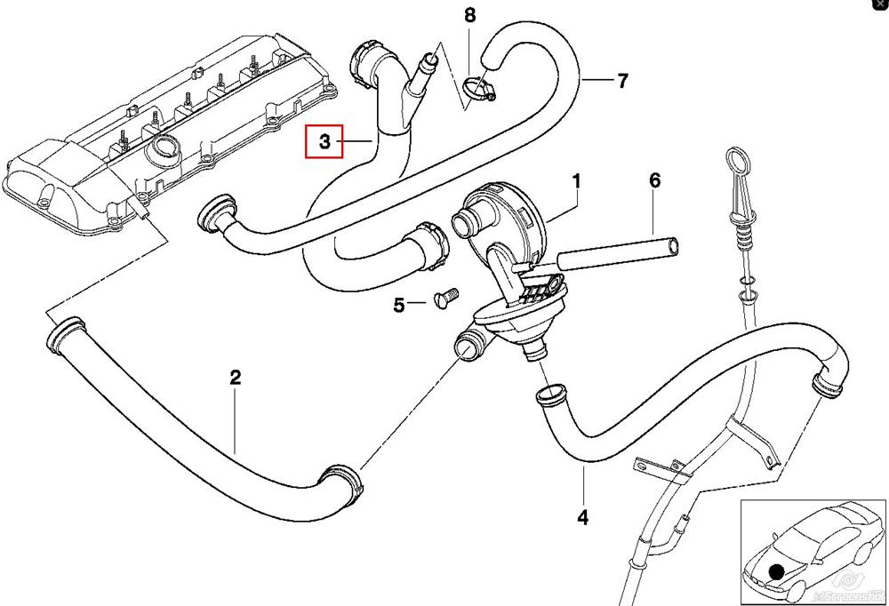 Cano derivado de ventilação de cárter (de separador de óleo) para BMW 5 (E39)