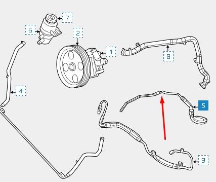 5151722AF Chrysler mangueira da direção hidrâulica assistida de pressão baixa, desde a cremalheira (do mecanismo até o tanque)