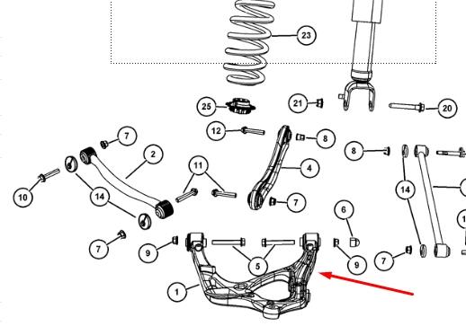 52124811AD Chrysler braço oscilante inferior esquerdo de suspensão traseira