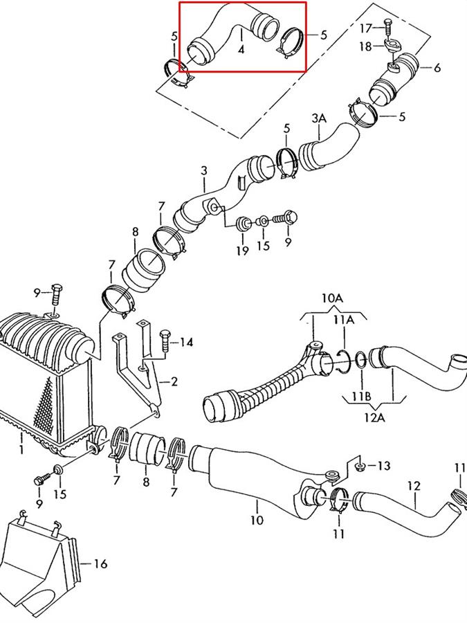 Cano derivado de ar, saída de turbina (supercompressão) para Volkswagen Bora (1J2)