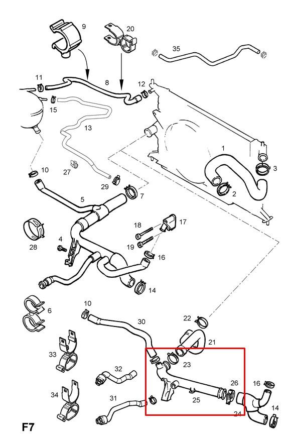 Mangueira (cano derivado) do sistema de esfriamento para Opel Zafira (F75)