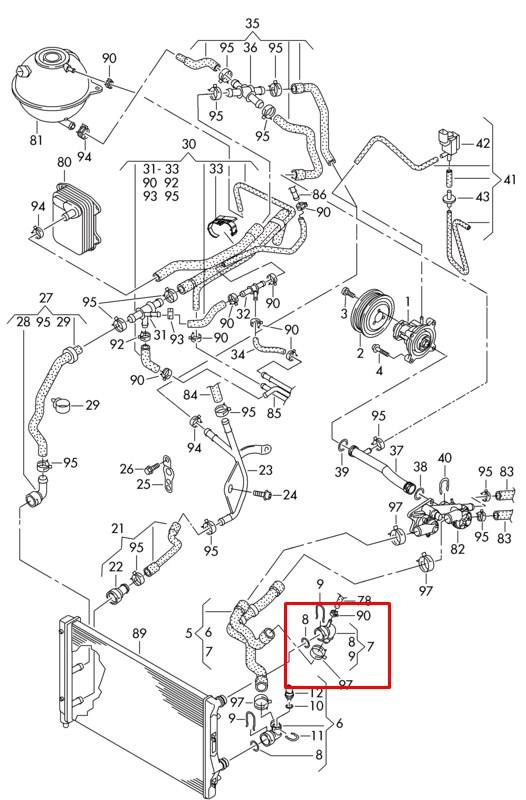 Acoplamento de desmontagem rápida de mangueira do radiador de esfriamento para Skoda Octavia (A7, 5E3)