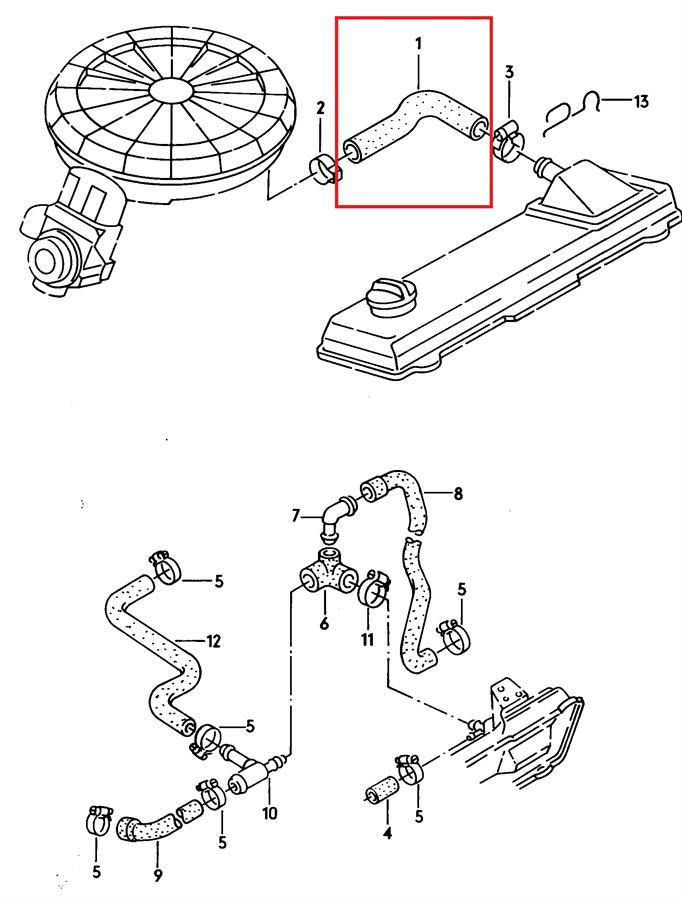 Cano derivado de ventilação de cárter (de separador de óleo) para Volkswagen Passat (B2, 32B)