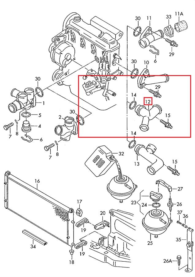 074121143D VAG flange do sistema de esfriamento (união em t)