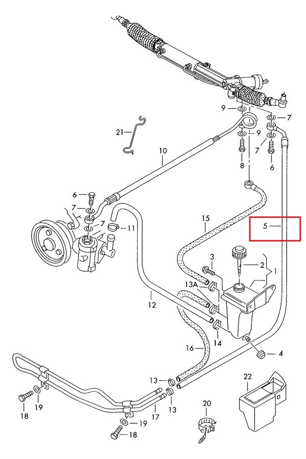 Mangueira da Direção hidrâulica assistida de pressão baixa, desde a cremalheira (do mecanismo) até o radiador para Volkswagen Passat (B5, 3B3)