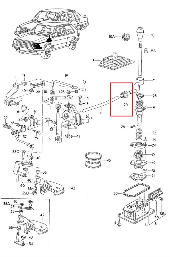 Bucha do mecanismo de mudança (de ligação) para Volkswagen Golf (19E)