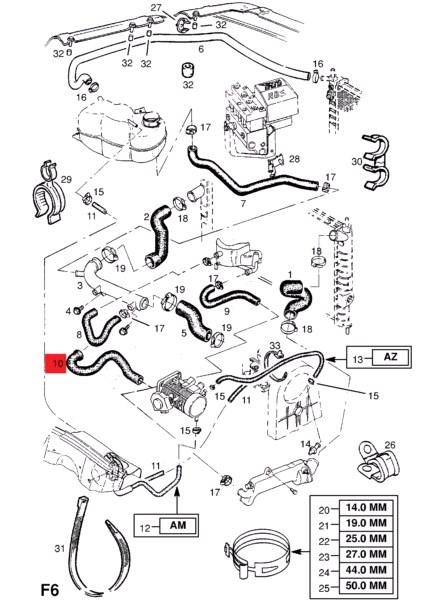 Mangueira (cano derivado) do termostato para Opel Kadett (35, 36, 45, 46)