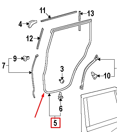 Junta de puerta trasera izquierda (en puerta) 6787260130 TOYOTA