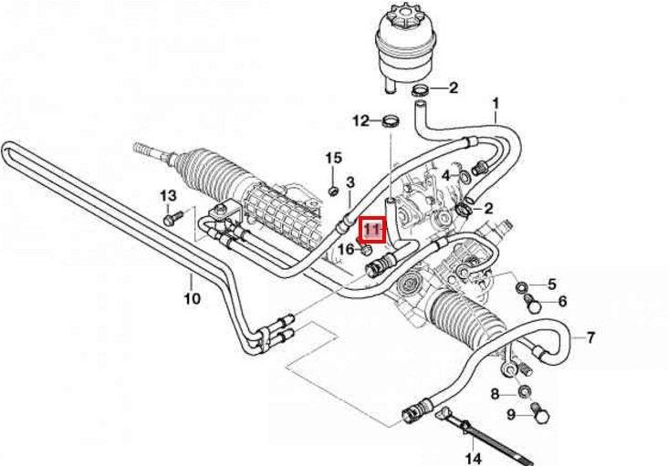 32416796390 BMW mangueira da direção hidrâulica assistida de pressão baixa, desde o radiador até o tanque