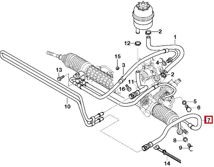 1096494 BMW mangueira da direção hidrâulica assistida de pressão baixa, desde a cremalheira (do mecanismo até o radiador)