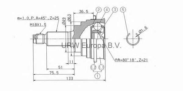 Junta homocinética externa dianteira esquerda GI839 Japan Parts