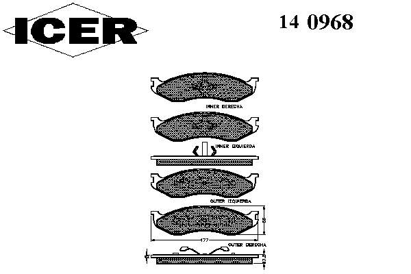140968 Icer sapatas do freio dianteiras de disco