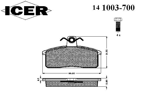 141003-700 Icer sapatas do freio dianteiras de disco