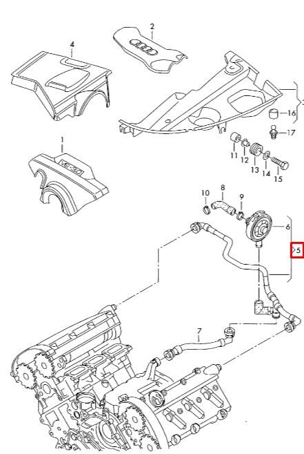 Cano derivado de ventilação de cárter (de separador de óleo) para Audi A8 (4E2, 4E8)