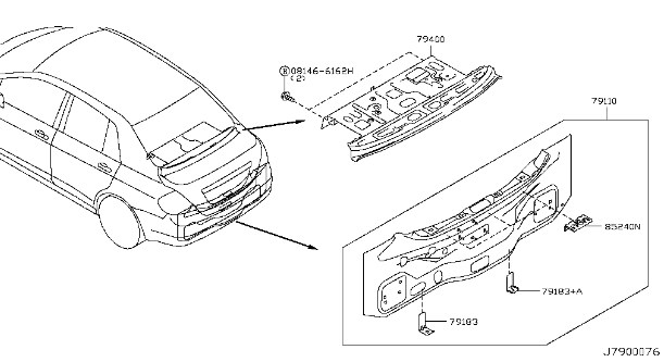 Painel traseiro da seção de bagagem para Nissan Tiida (SC11)