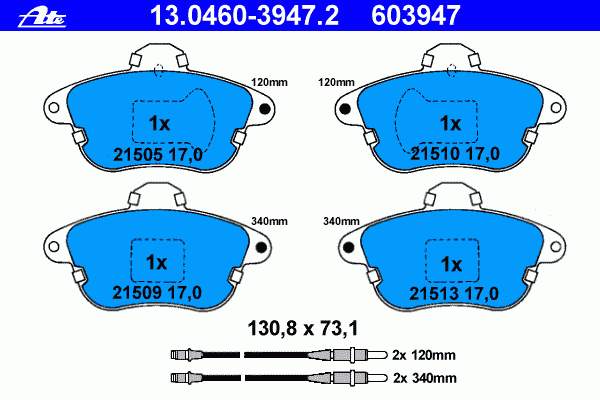 13.0460-3947.2 ATE sapatas do freio dianteiras de disco