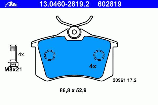 13.0460-2819.2 ATE sapatas do freio traseiras de disco