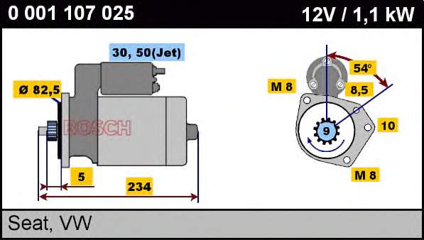 0001107025 Bosch motor de arranco