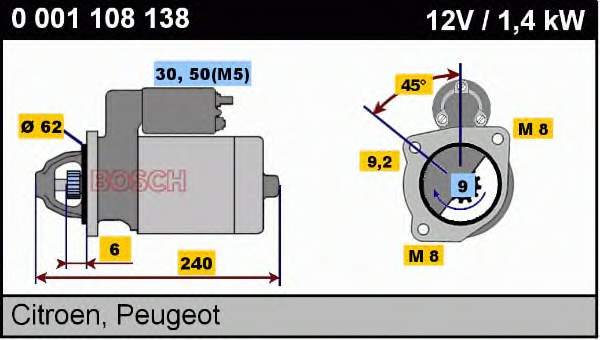 Купить 0001108138 Bosch Стартер