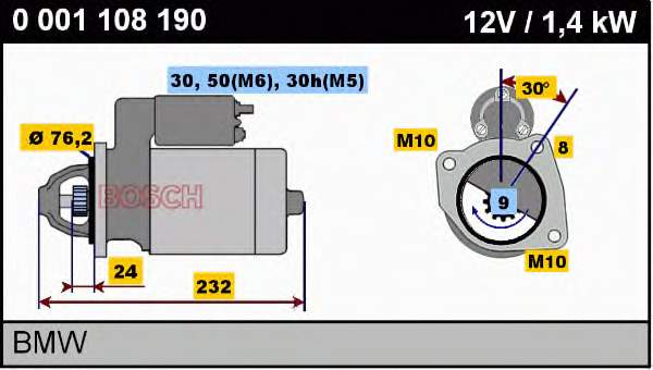 Стартер Bosch 0001108190 цена, от 47.24 USD