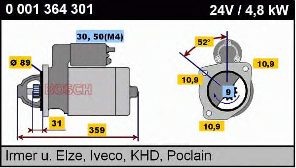 0.001.364.301 Bosch motor de arranco