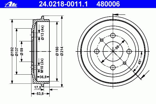 ADBP470017 Blue Print tambor do freio traseiro