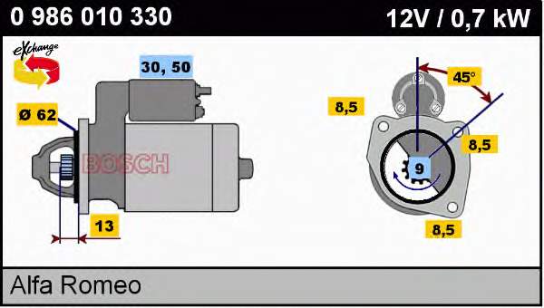 Motor de arranco 0986010330 Bosch