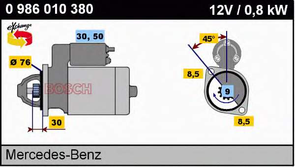 Motor de arranco 0986010380 Bosch