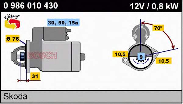 Motor de arranco para Skoda Rapid (120G, 130G, 135G)
