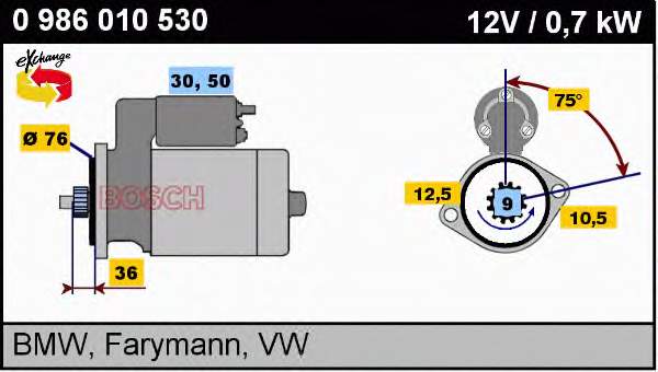 0986010530 Bosch motor de arranco