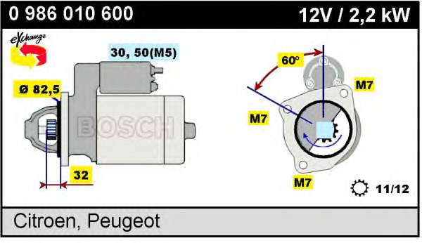 0 986 010 600 Bosch motor de arranco