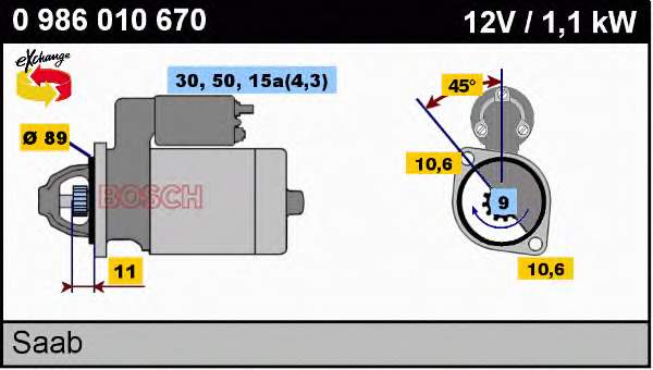 0986010670 Bosch motor de arranco