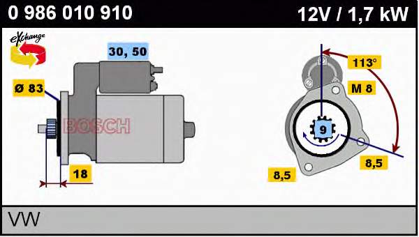 0986010910 Bosch motor de arranco