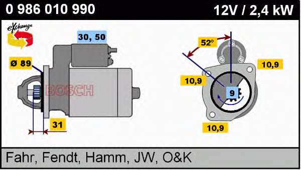 0986010990 Bosch motor de arranco