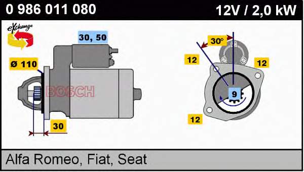 Motor de arranco 0986011080 Bosch