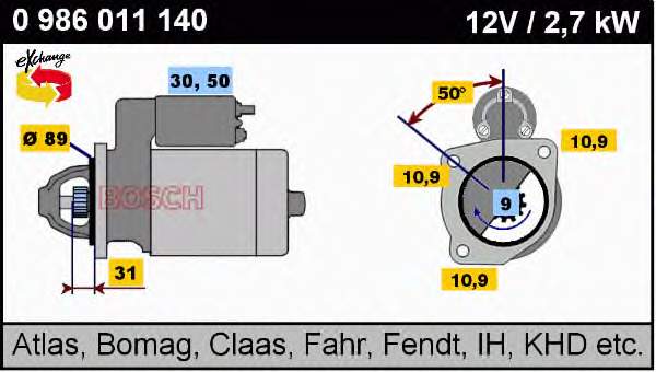 0986011140 Bosch motor de arranco