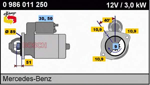 0986011250 Bosch Стартер автомобиля