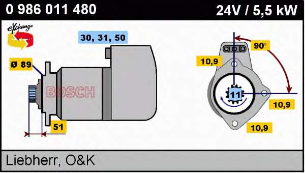 Motor de arranco 0986011480 Bosch