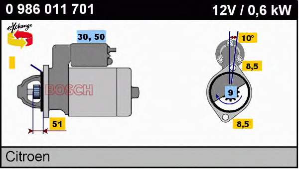 0986011701 Bosch motor de arranco