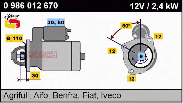0986012670 Bosch motor de arranco
