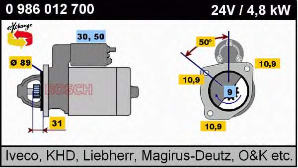 Motor de arranco 0986012700 Bosch