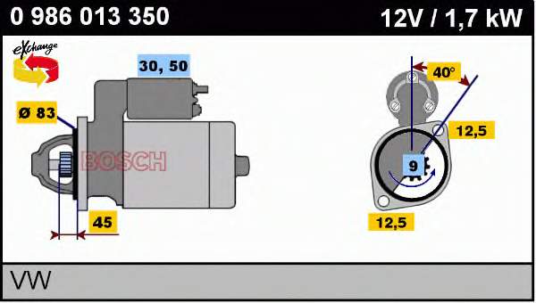 Motor de arranco 0986013350 Bosch